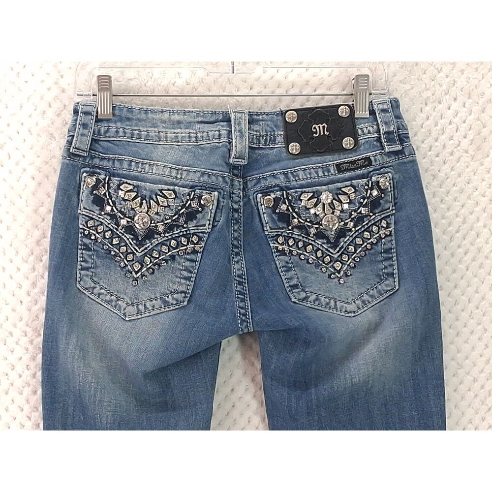 Miss Me Women's 28 Long Bootcut Low Rise Medium Wash Embroidered Jeans